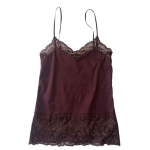 White House Black Market Cami Burgundy Sheer Lace Y2K 90s Coquette Tank Top